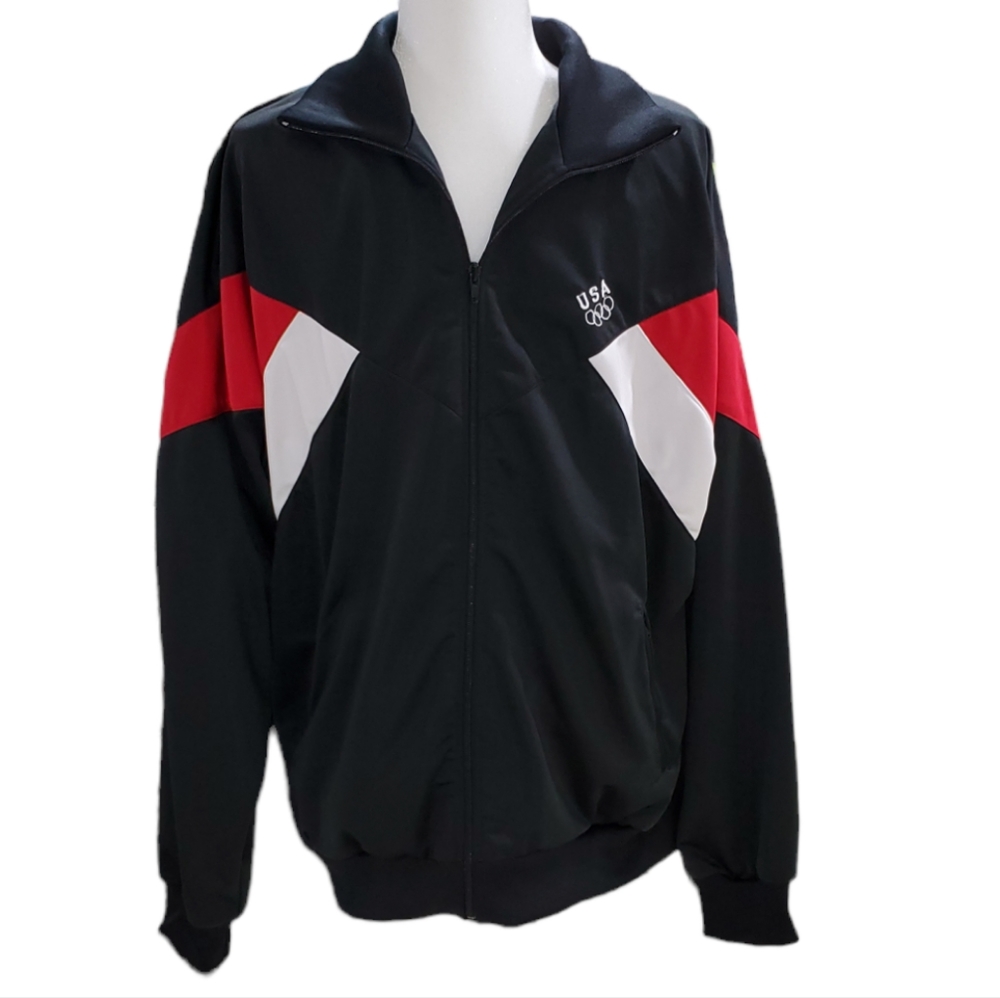 US Olympics official jacket men's size XL extra large black red white Rn11935